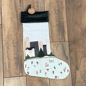 Embroidered Ice Skaters Cotton Stocking - West Elm